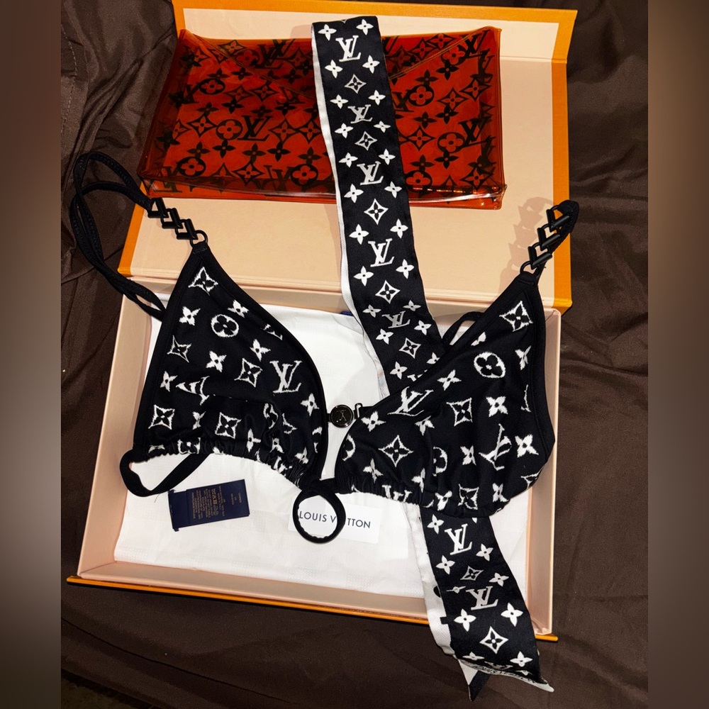 Louis Vuitton Black and White Monogram Bikini top